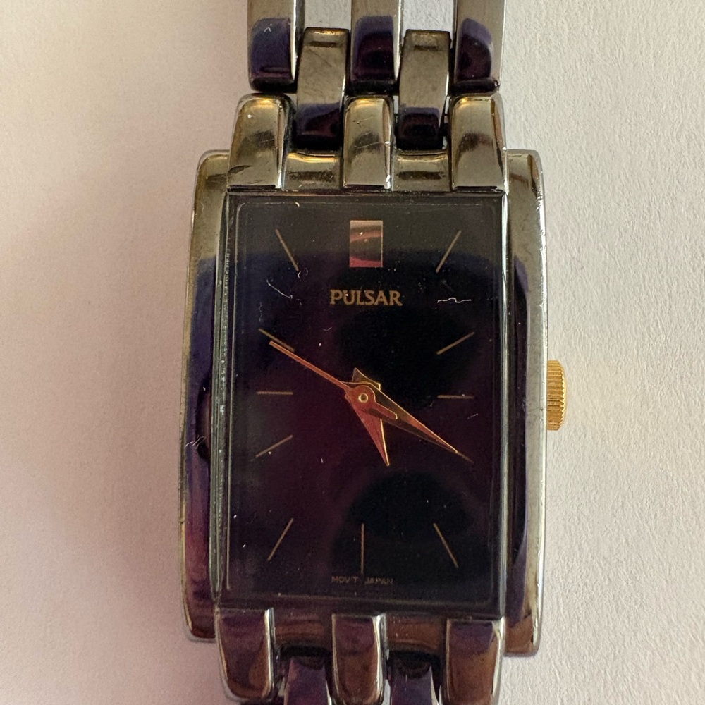 Women’s Vintage Pulsar Smoky Quartz and Gold Rectangular Watch